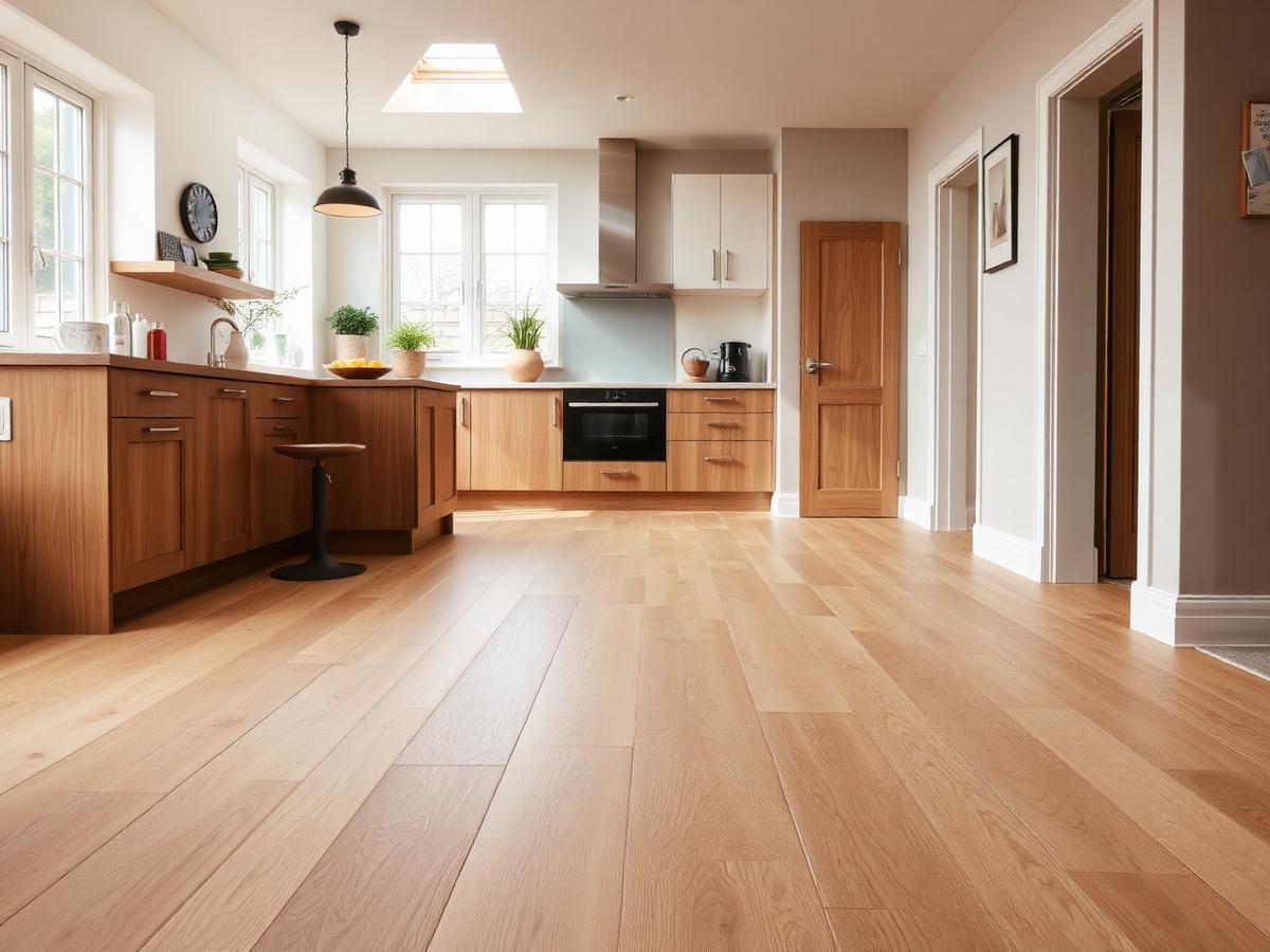 Wide-plank engineered oak flooring with a matt finish in an open living space
